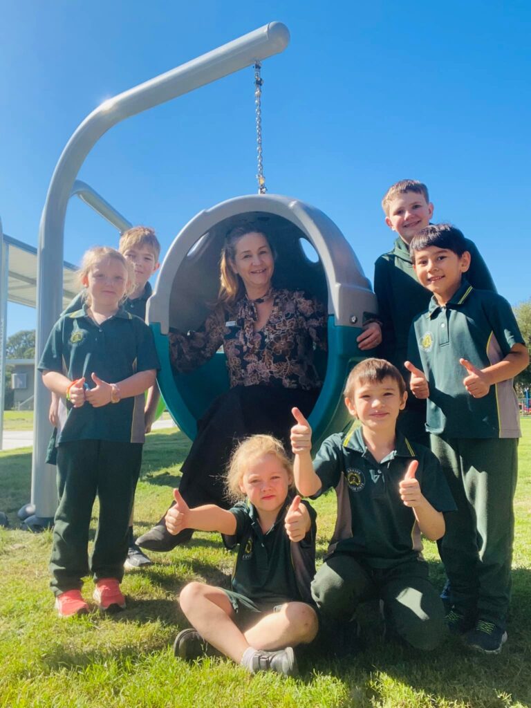 Rocklea school students and their teacher enjoying the sensory pods