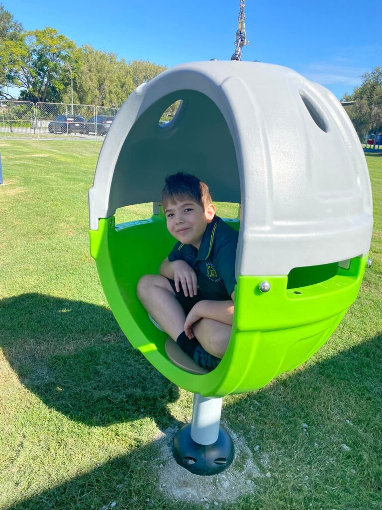Rocklea school student enjoying the sensory pods 2