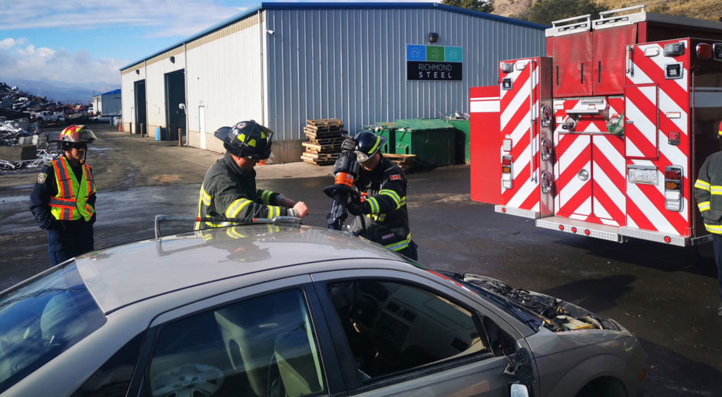 firefighter training at Sims Metal
